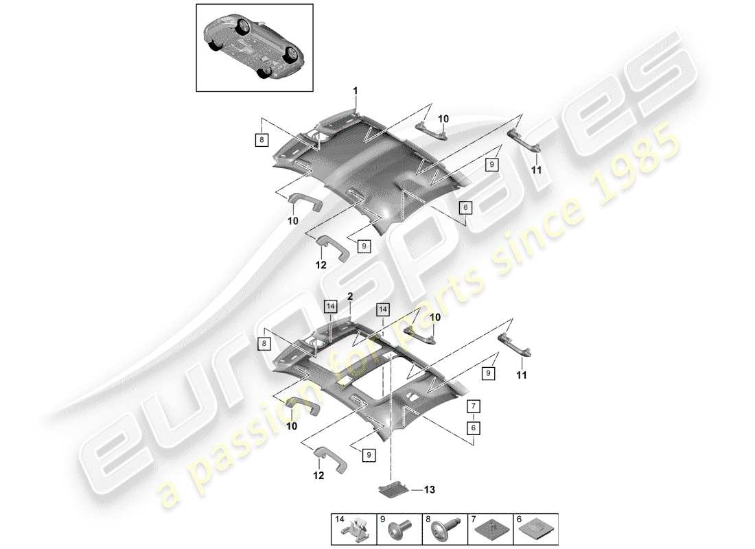 porsche 2017 (panamera 971-1) diagrama de piezas del panel de acabado del techo