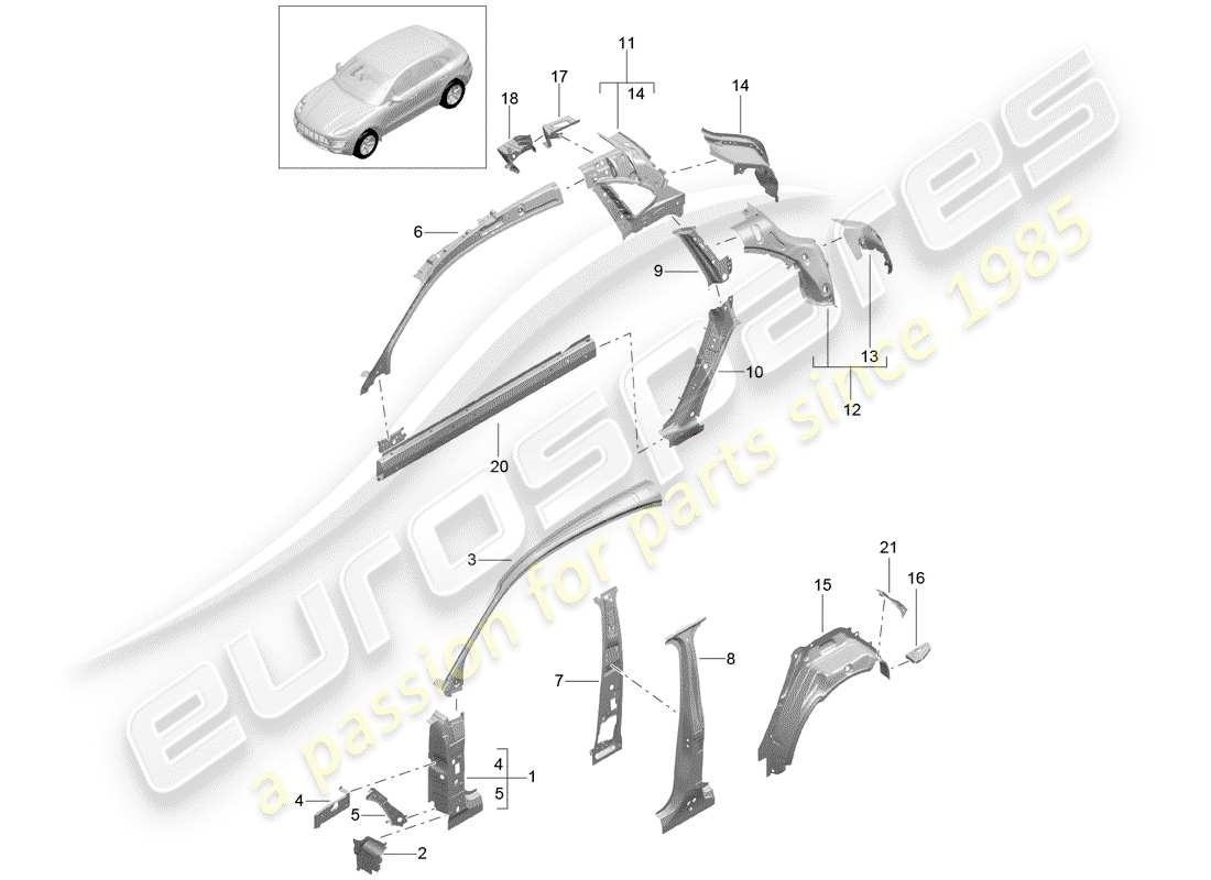 porsche 2018 (macan) panel lateral diagrama de piezas