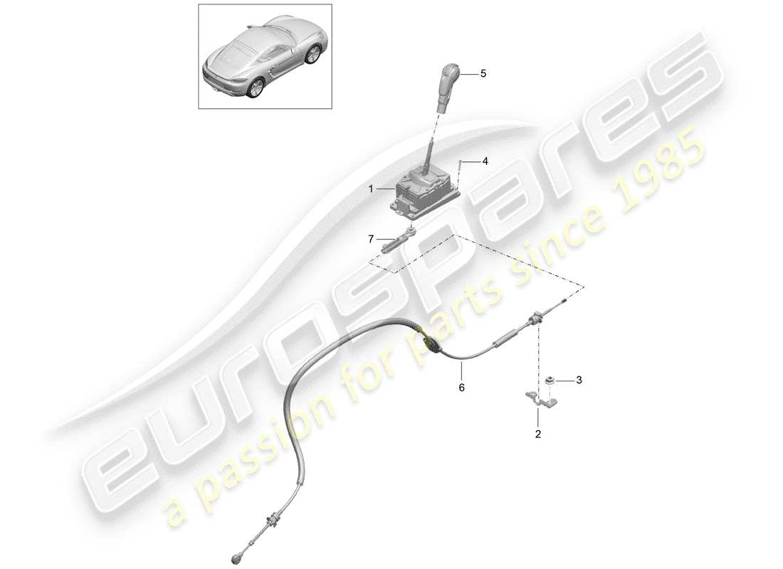 porsche 2017 (718 cayman) diagrama de piezas de la palanca selectora