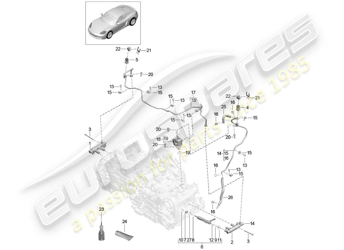 porsche 2017 (718 cayman) tubo de recogida de combustible diagrama de piezas