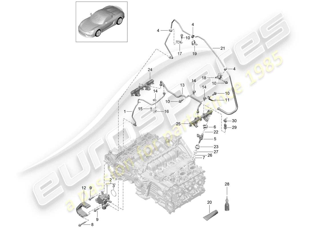 porsche 2016 (981 boxster spyder) diagrama de piezas del tubo de recogida de combustible