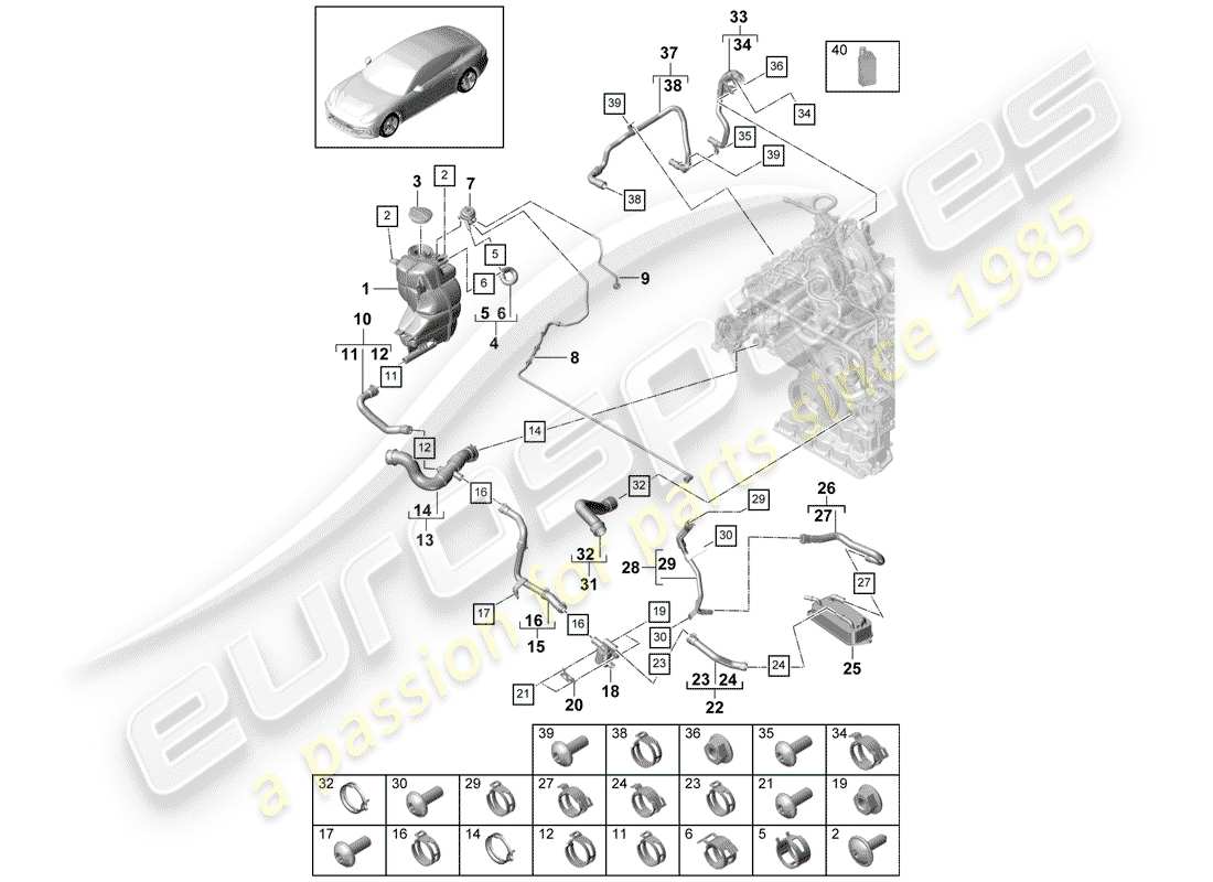 porsche 2020 (panamera 971-1) diagrama de piezas de refrigeración por agua