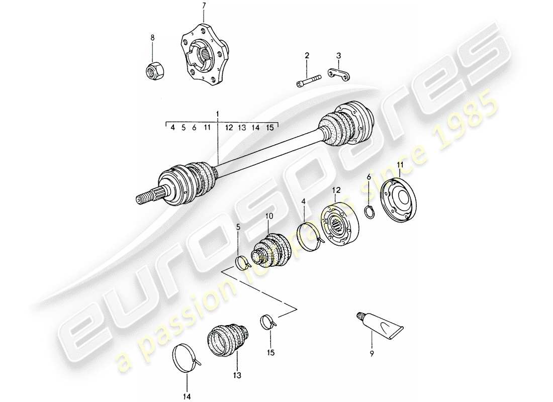 porsche 2000 (986 boxster) eje de transmisión - diagrama de piezas del cubo de la rueda