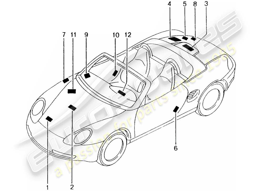 porsche 2000 (986 boxster) señales/avisos diagrama de piezas