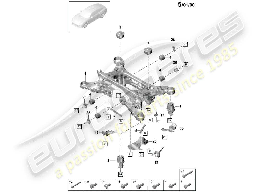 porsche 2017 (panamera 971-1) diagrama de piezas del sub-marco