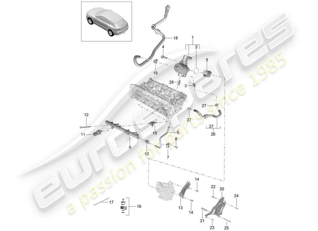 porsche 2018 (macan) tubo de recogida de combustible diagrama de piezas