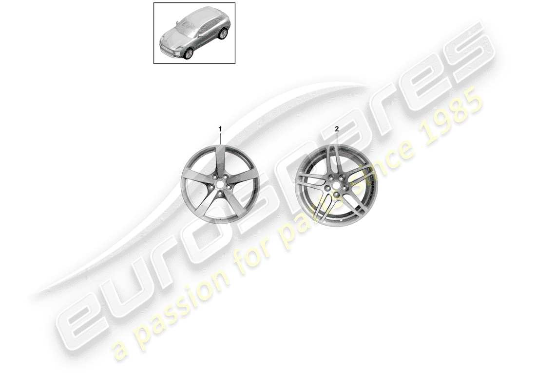 porsche 2019 (macan) diagrama de piezas de la rueda de aleación