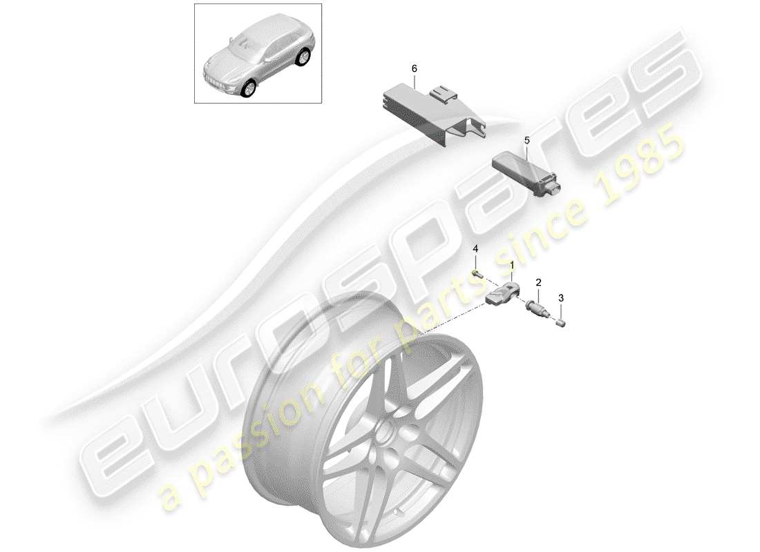 porsche 2019 (macan) sistema de control de presión de neumáticos diagrama de piezas