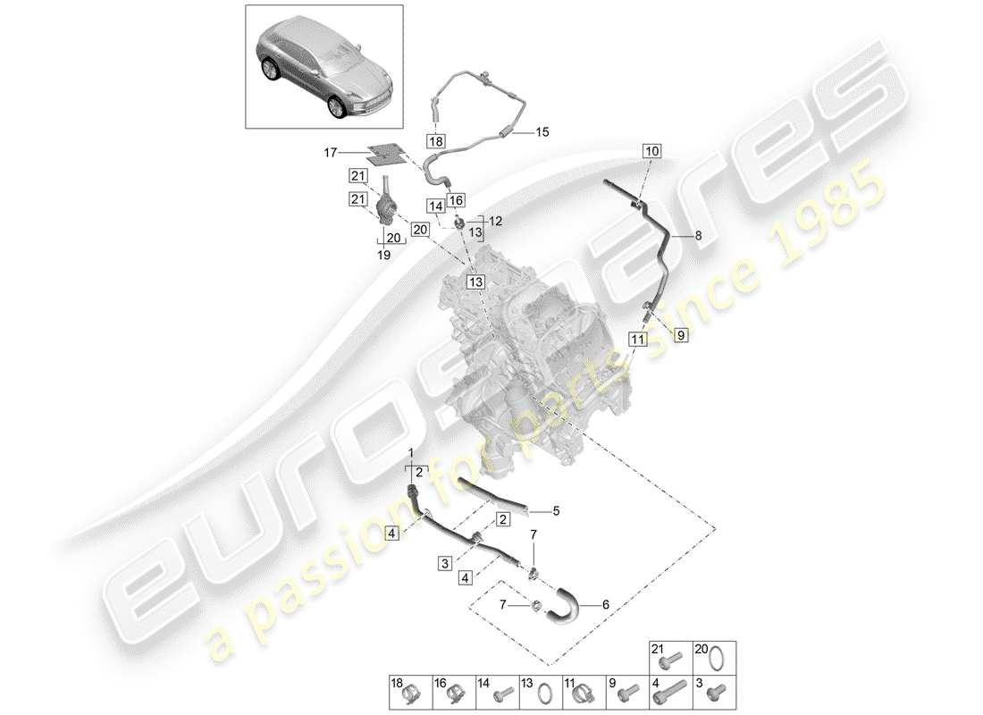 porsche 2019 (macan) diagrama de piezas de refrigeración por agua