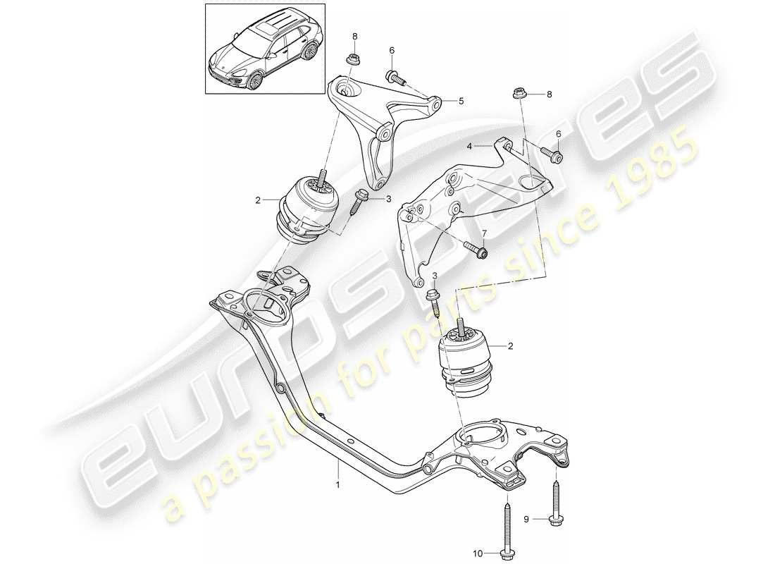 porsche 2016 (cayenne e2 92a) diagrama de piezas del dispositivo de elevación del motor