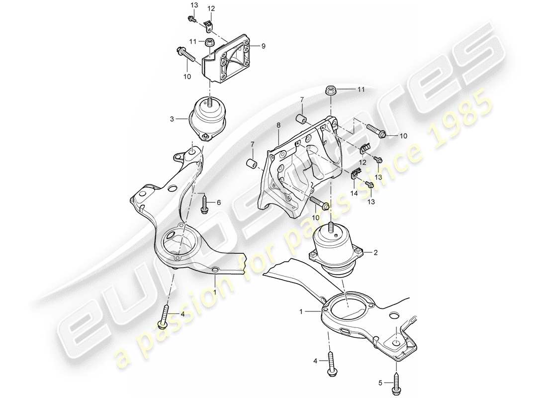 porsche 2008 (cayenne e1 9pa) diagrama de piezas del dispositivo de elevación del motor