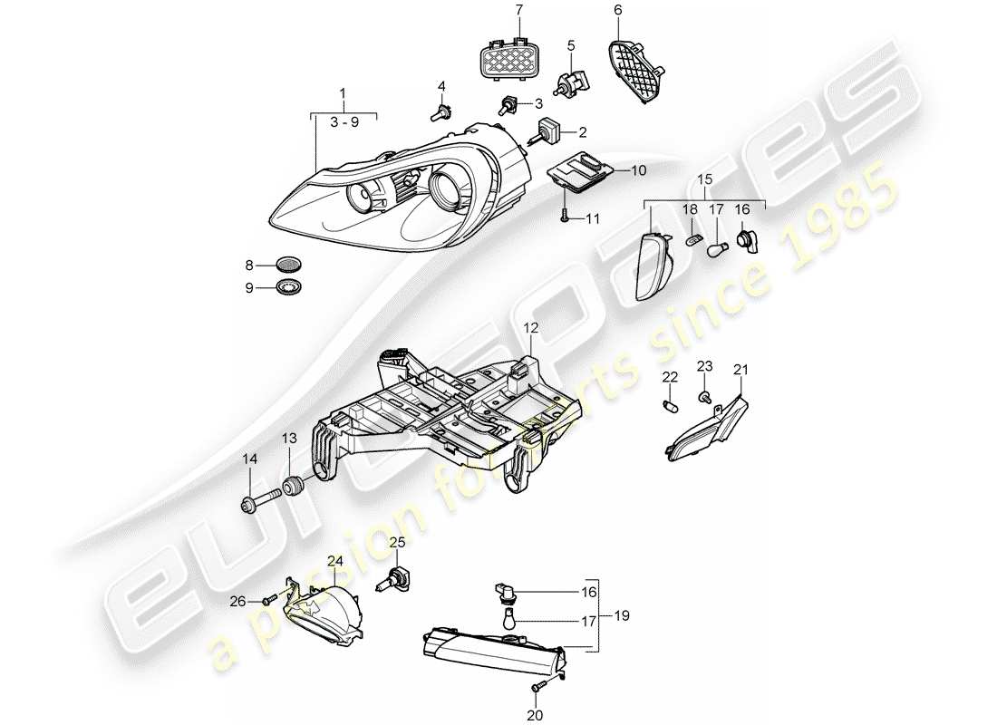 porsche 2008 (cayenne e1 9pa) diagrama de piezas del faro