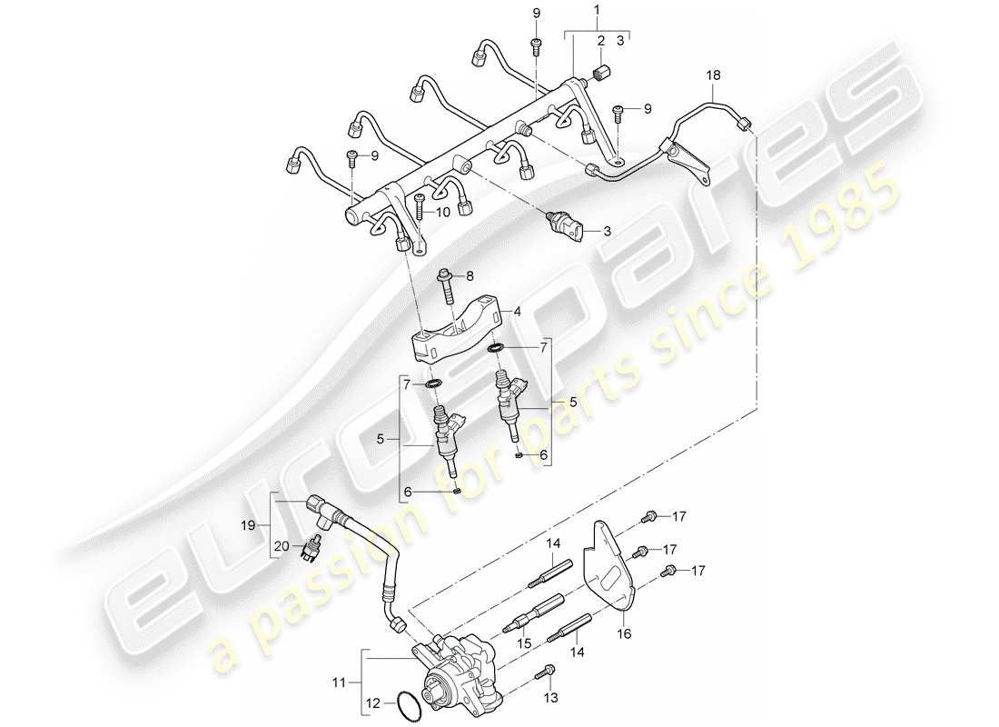 porsche 2010 (cayenne e1 9pa) diagrama de piezas del tubo de recogida de combustible