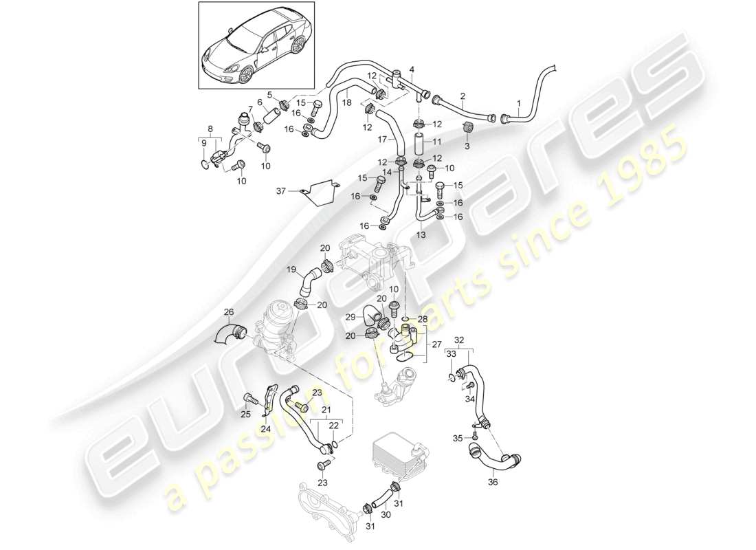 porsche 2010 (cayenne e1 9pa) sistema de enfriamiento del refrigerante diagrama de piezas