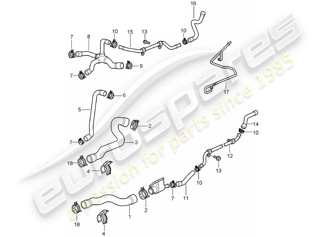 porsche 1998 (986 boxster) water cooling diagrama de piezas