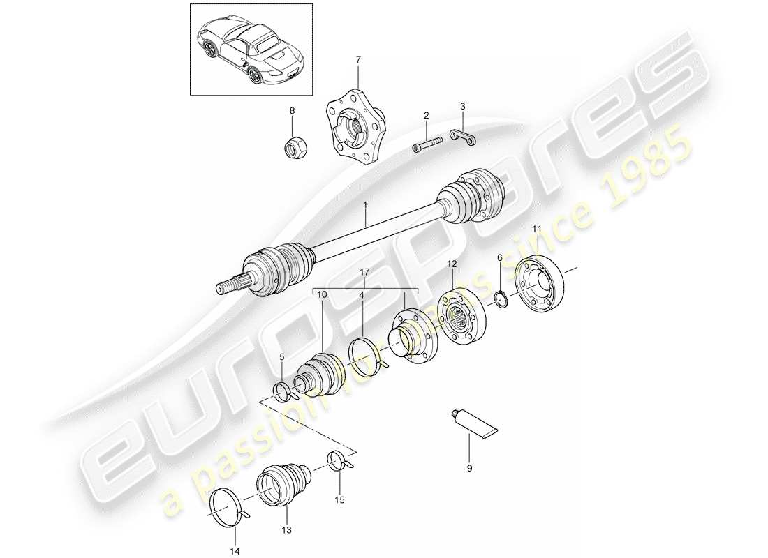 porsche 2009 (987 boxster) diagrama de piezas del eje de transmisión