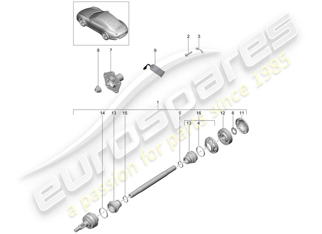 porsche 2012 (991-1) eje de accionamiento diagrama de piezas