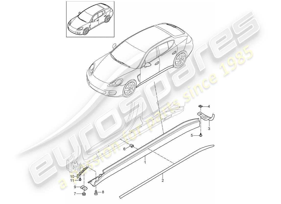 porsche 2011 (panamera 970) moldura de larguero diagrama de piezas