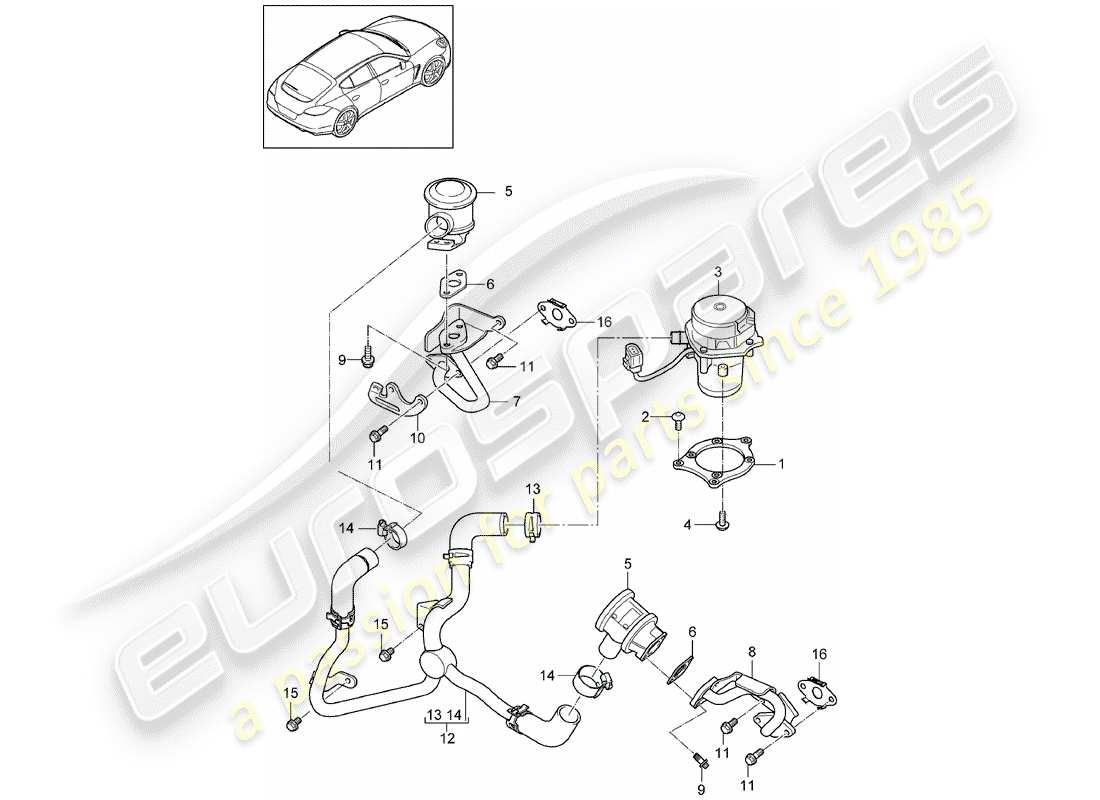 porsche 2011 (panamera 970) sistema de control de emisiones de escape: diagrama de piezas