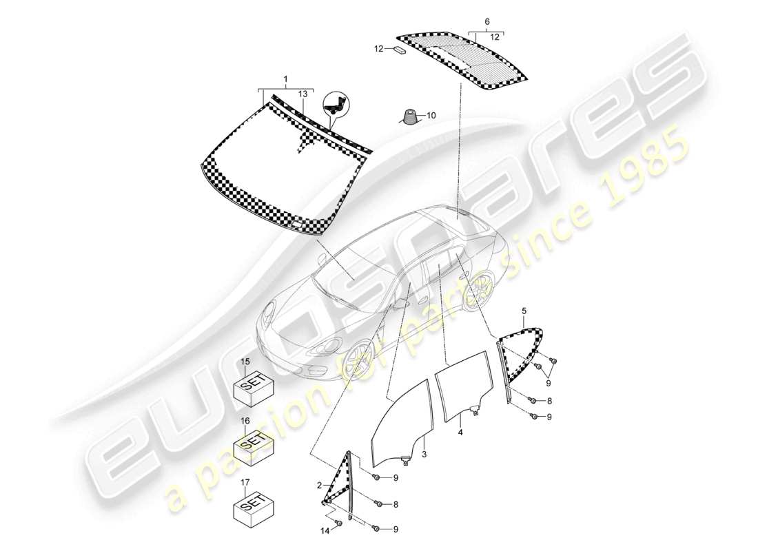 porsche 2012 (panamera 970) parabrisas ventana trasera ventana lateral d >>- mj 2013 diagrama de piezas