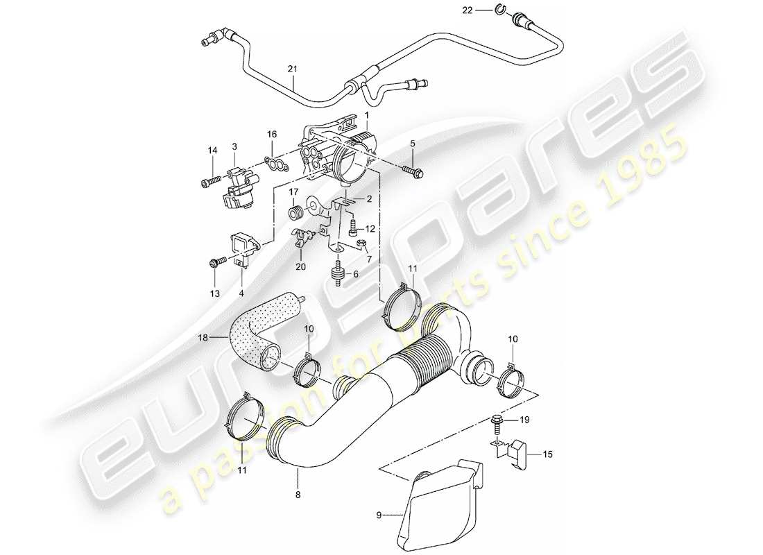 porsche 2000 (986 boxster) diagrama de piezas del cuerpo del acelerador