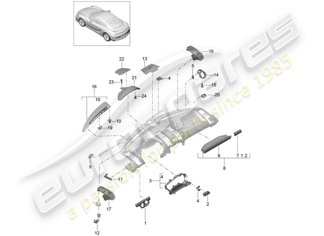 porsche 2016 (981 cayman gt4) accesorios diagrama de piezas