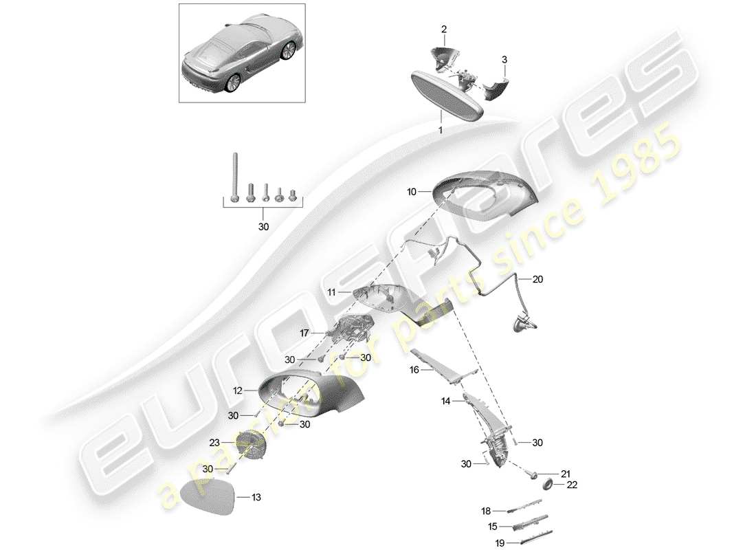 porsche 2016 (981 cayman gt4) espejo retrovisor interior diagrama de piezas