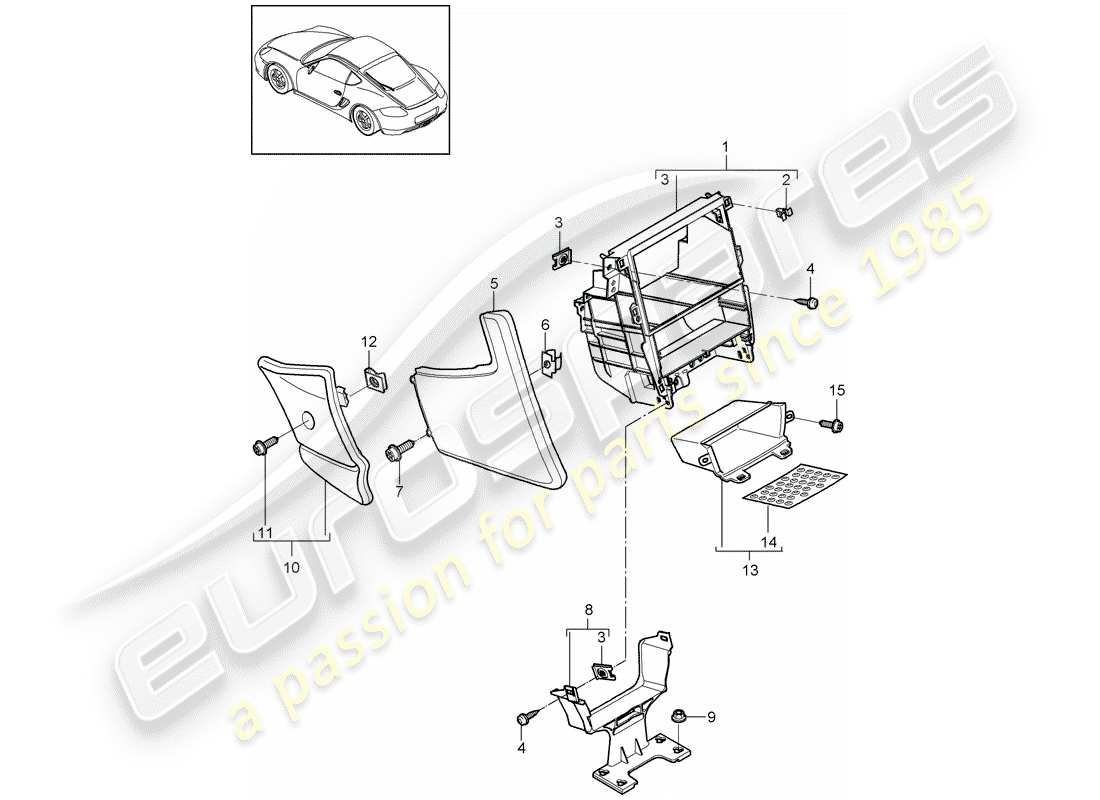 porsche 2012 (987 cayman) center console diagrama de piezas