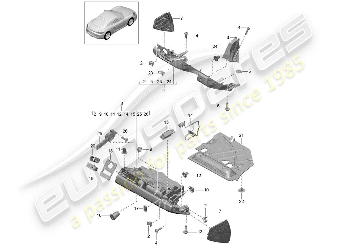 porsche 2017 (718 cayman) diagrama de piezas de la guantera