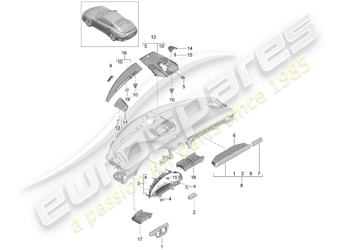 porsche 991 turbo (2019) accesorios diagrama de piezas