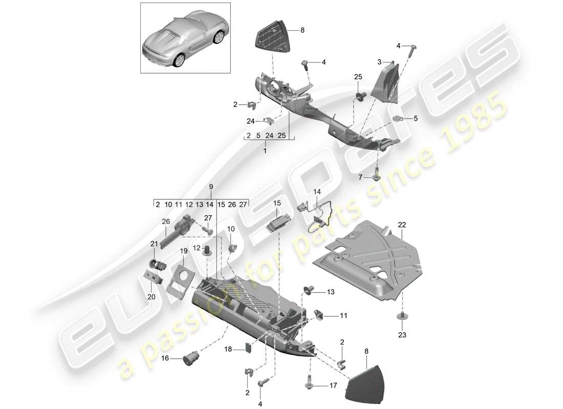 porsche 2016 (981 boxster spyder) diagrama de piezas de la guantera