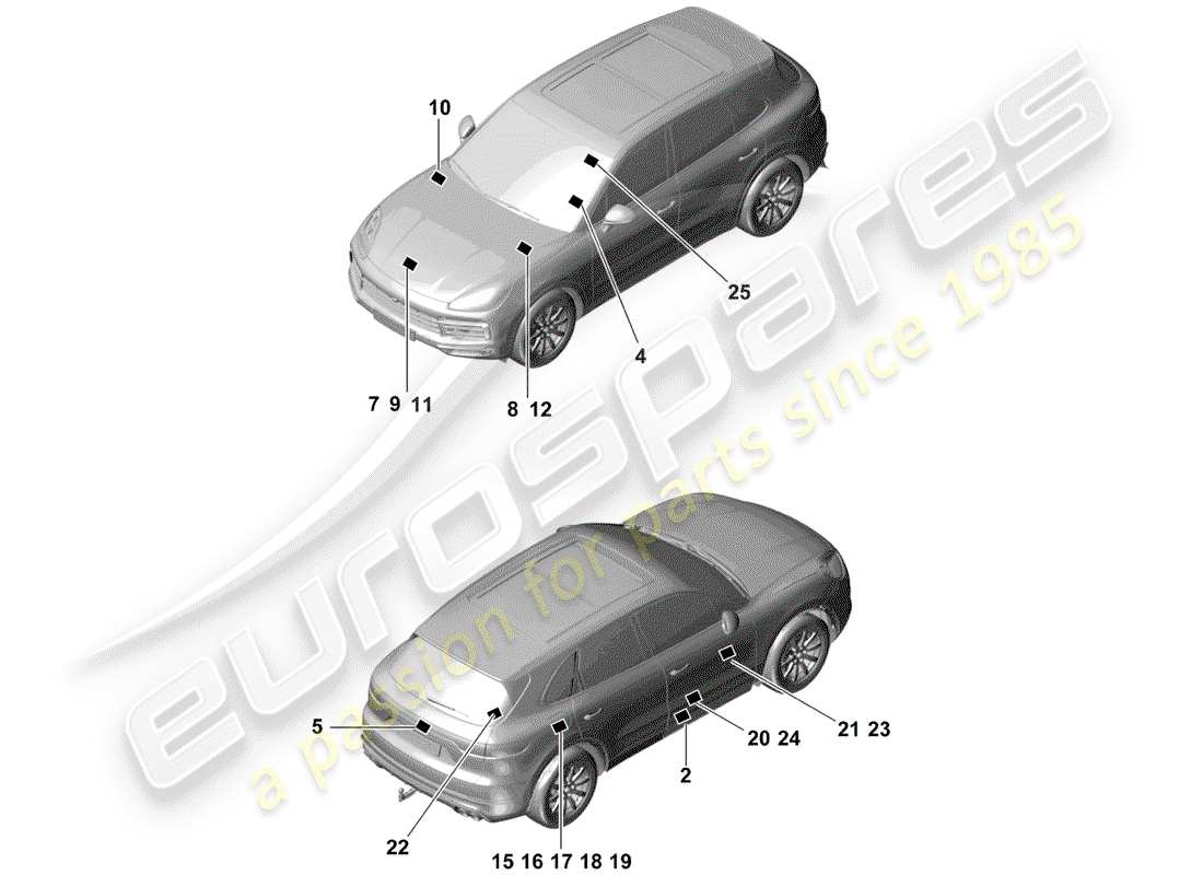 porsche 2020 (cayenne e3 9ya/9yb) señales/avisos diagrama de piezas