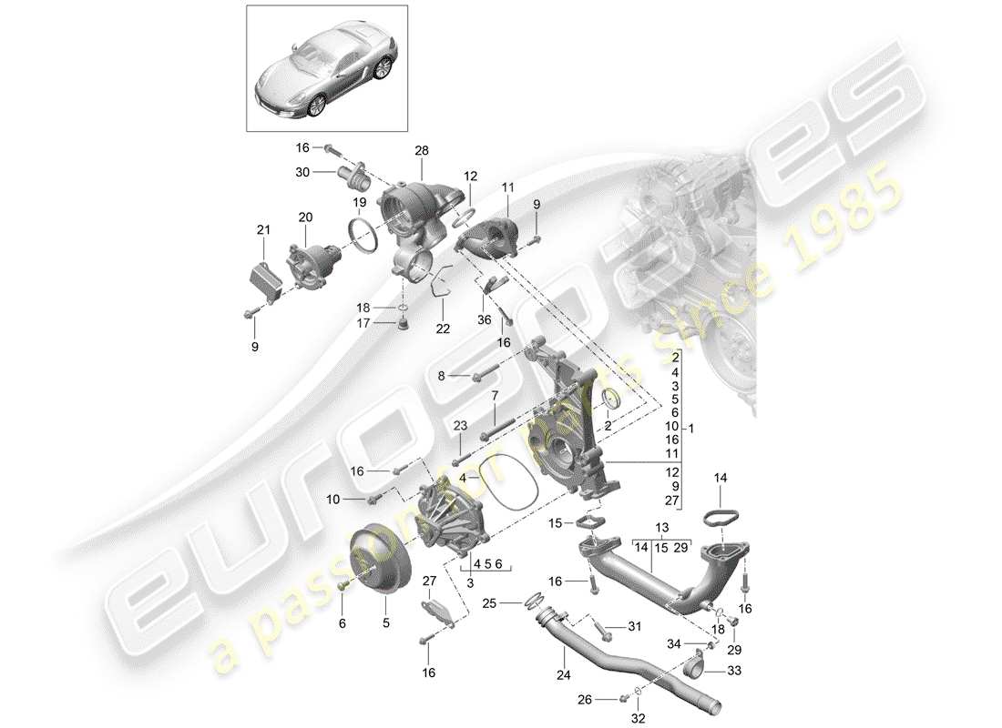 porsche 2016 (981 boxster) bomba de agua diagrama de piezas