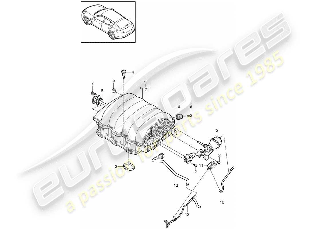 porsche 2010 (panamera 970) distribuidor de aire de admisión diagrama de piezas