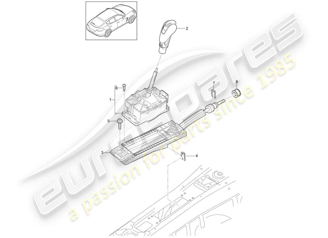 porsche 2010 (panamera 970) diagrama de piezas de la palanca selectora