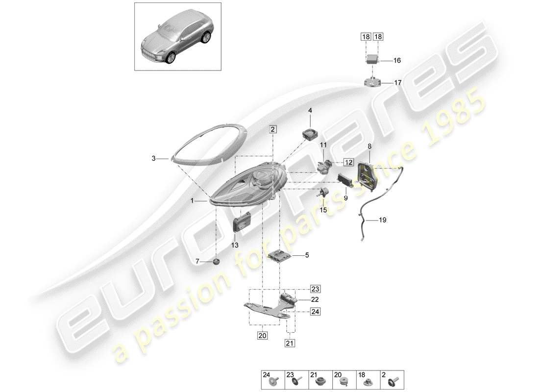 porsche 2019 (macan) diagrama de piezas del faro led