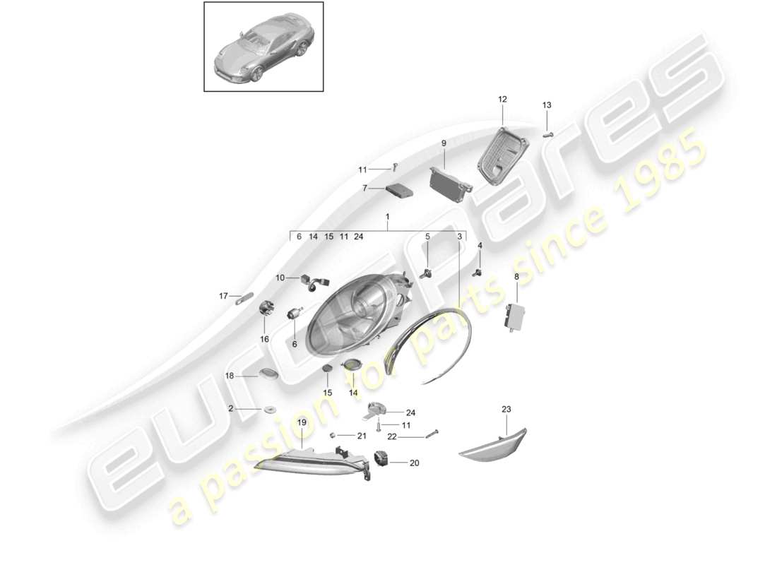 porsche 2019 (991-2 turbo) faros faro adicional indicador de señal de giro luz de posición lateral repetidor de señal de giro d - mj 2018>> diagrama de piezas