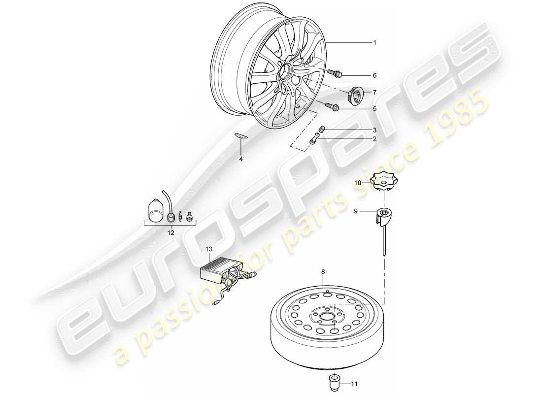 porsche 2006 (cayenne e1 9pa) rueda de aleación diagrama de piezas