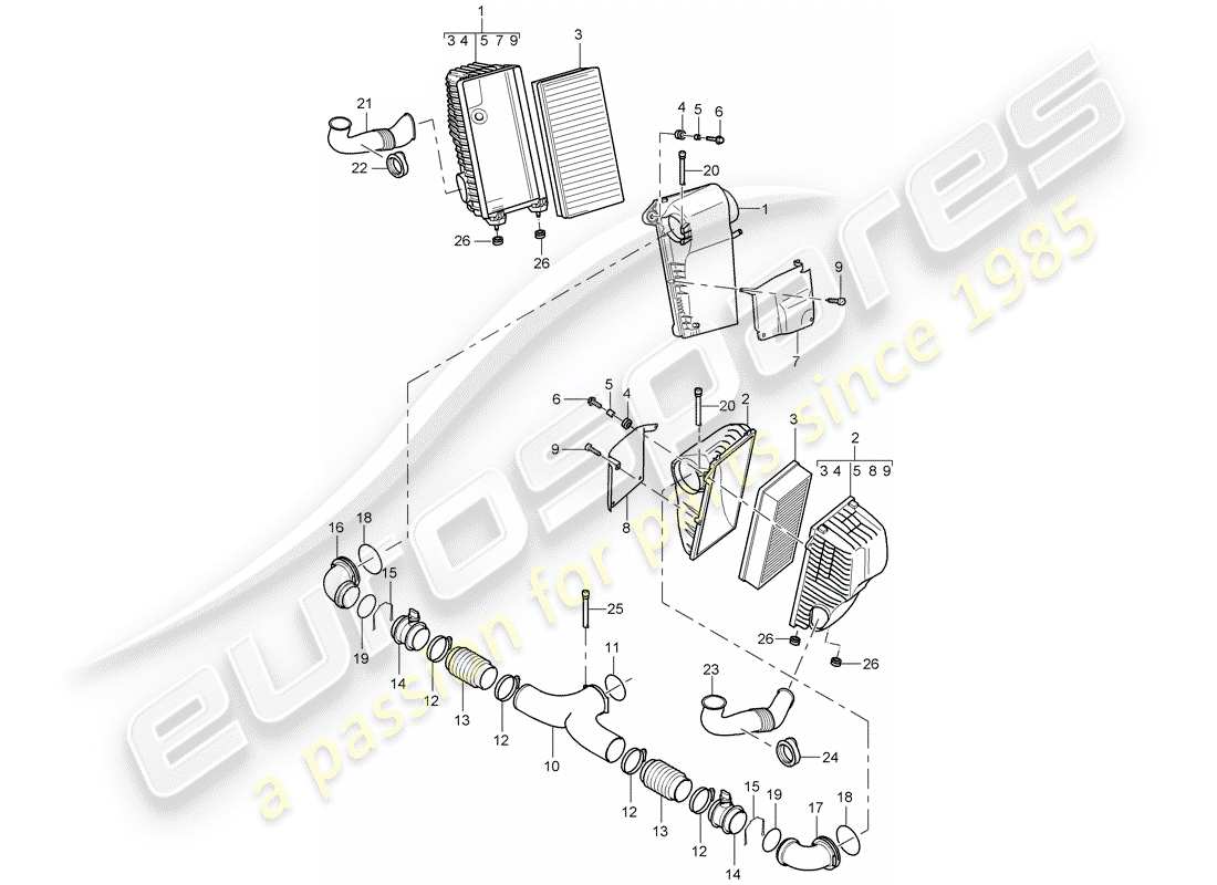 porsche 2006 (cayenne e1 9pa) filtro de aire con conexión diagrama de piezas
