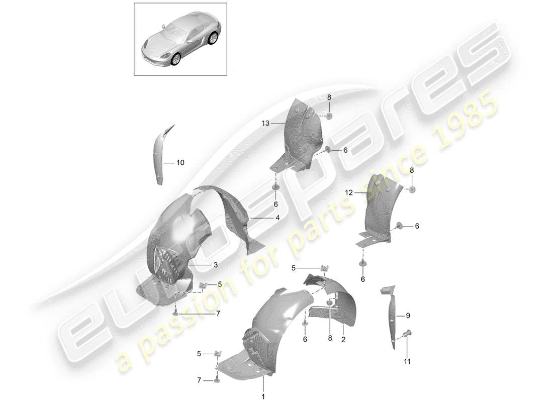 porsche 2018 (718 cayman) adornos diagrama de piezas