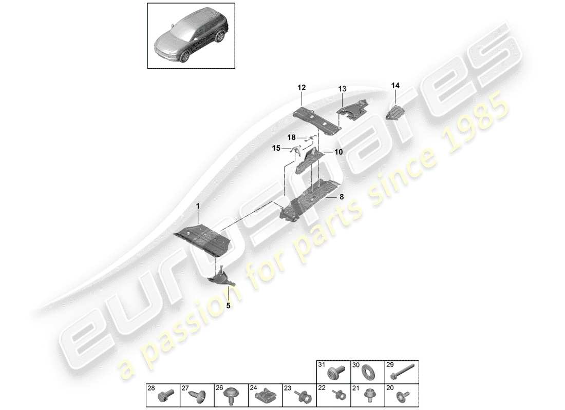 porsche 2020 (cayenne e3 9ya/9yb) recubrimiento diagrama de piezas