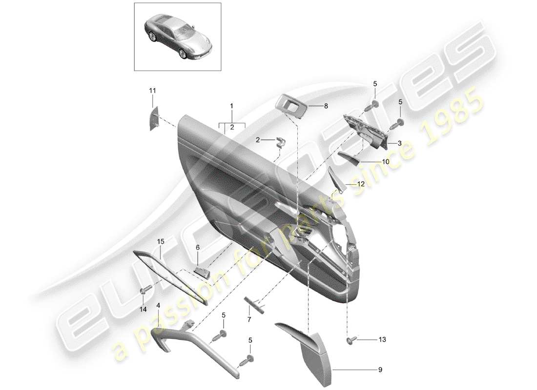 porsche 2014 (991-1) diagrama de piezas del panel de puerta