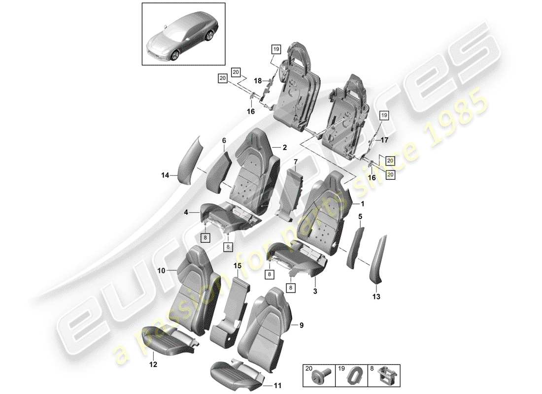 porsche 2017 (panamera 971-1) diagrama de piezas de seat