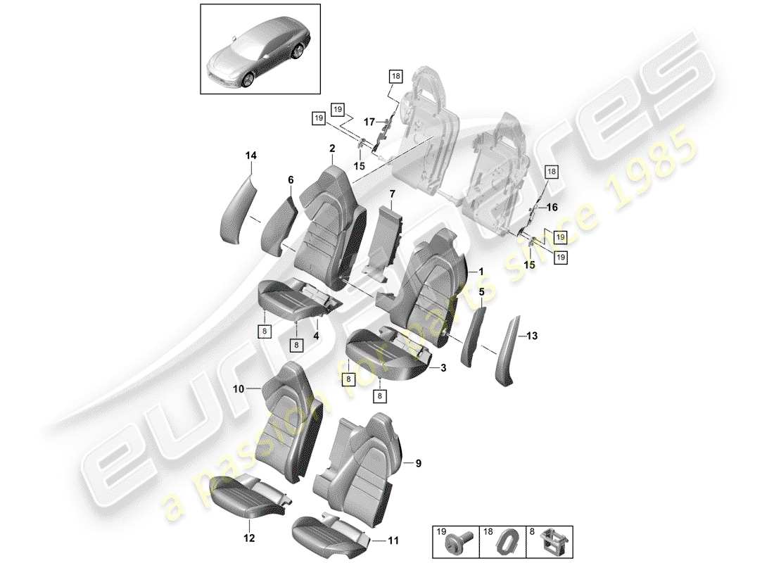porsche 2017 (panamera 971-1) asiento diagrama de piezas