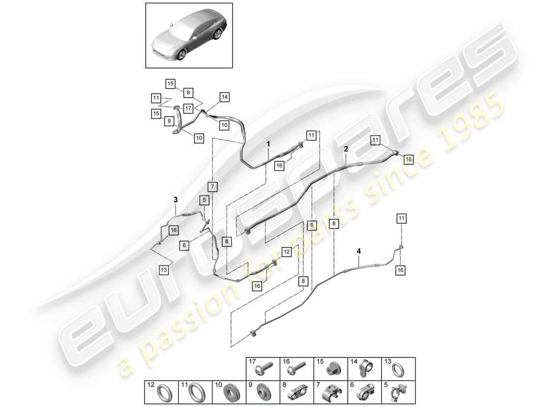 porsche 2017 (panamera 971-1) diagrama de piezas del circuito refrigerante