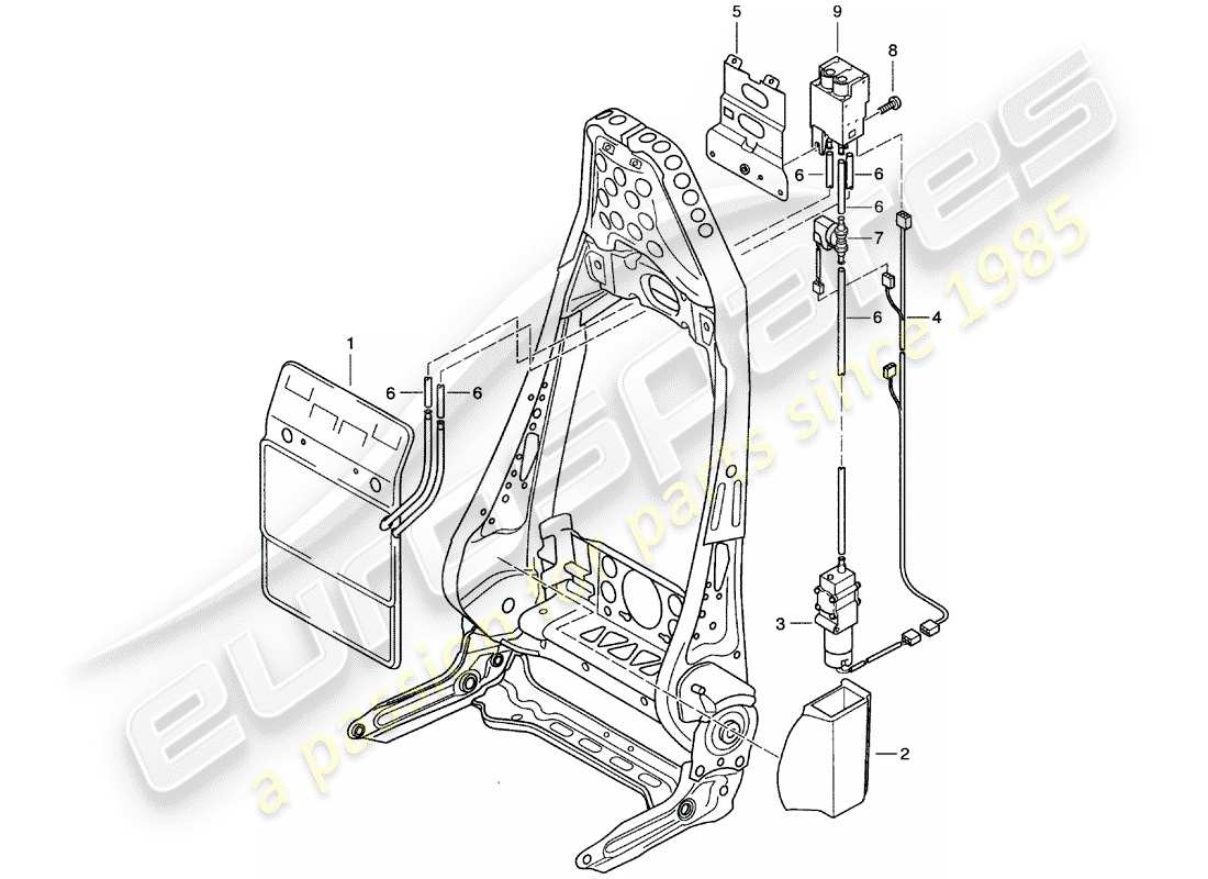 porsche 2001 (986 boxster) diagrama de piezas de soporte lumbar