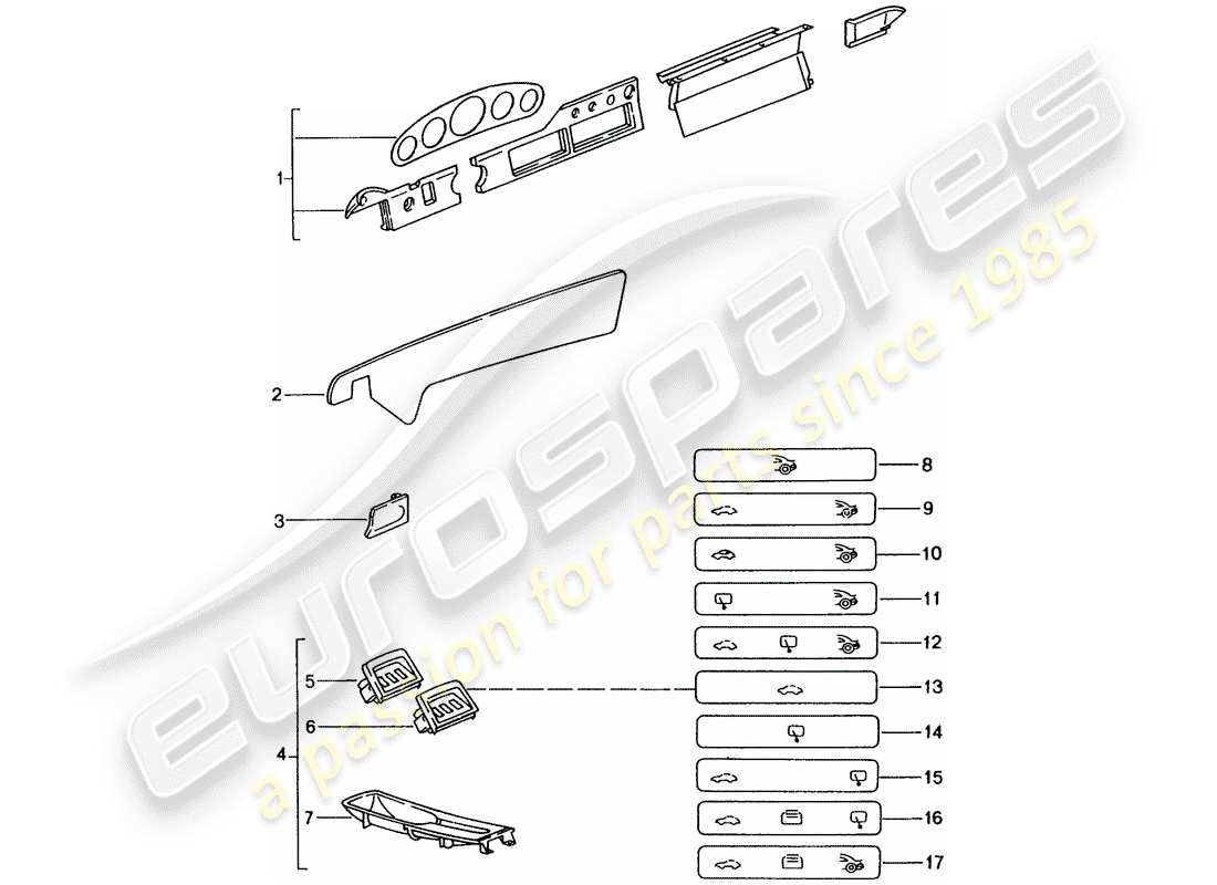 porsche 1991 (tequipment) compartimiento de pasajero diagrama de piezas