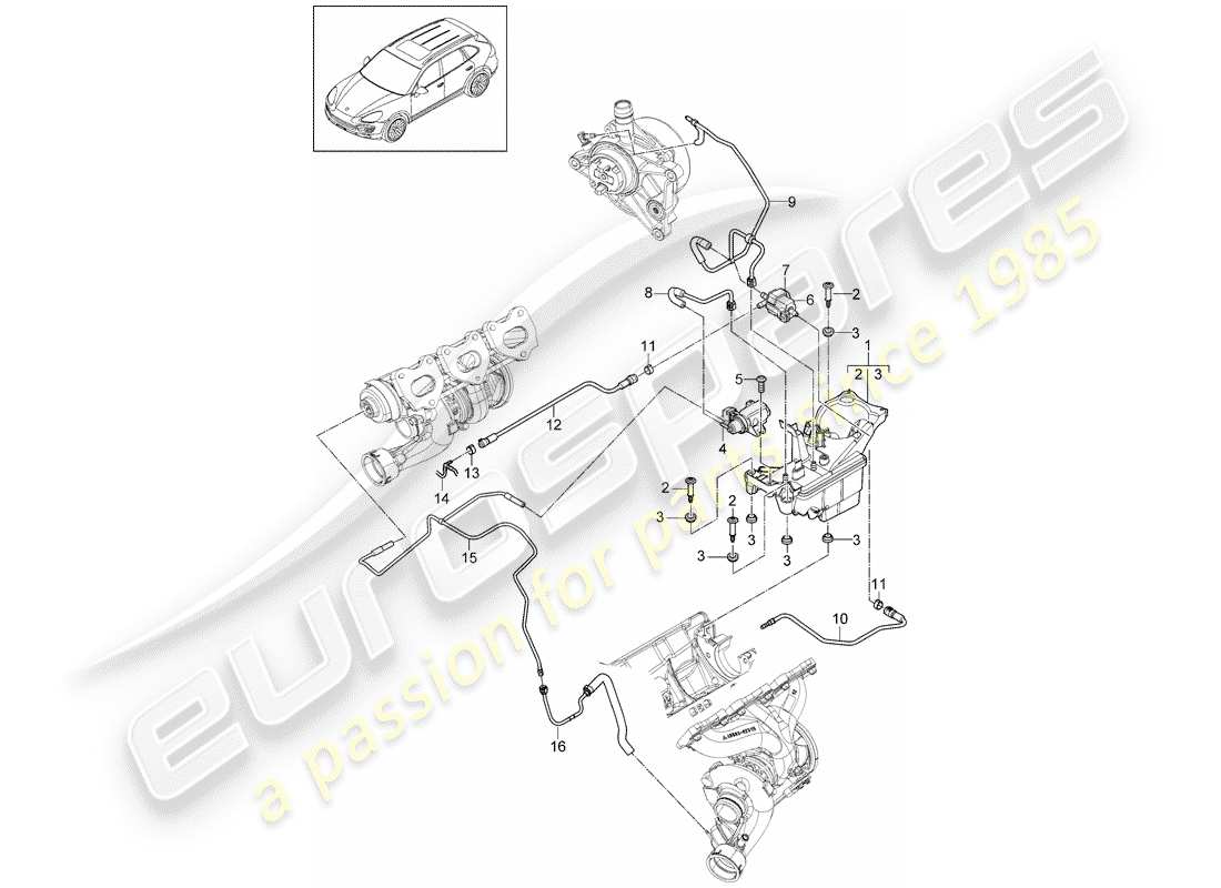 porsche 2016 (cayenne e2 92a) diagrama de piezas del tanque de vacío