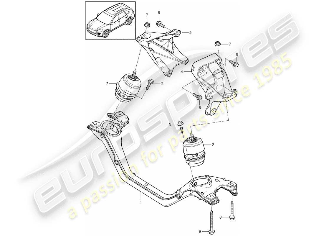 porsche 2016 (cayenne e2 92a) diagrama de piezas del dispositivo de elevación del motor