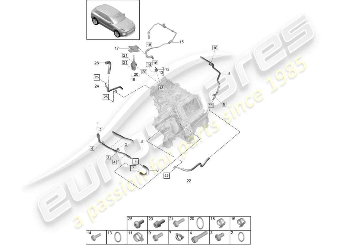 porsche 2019 (macan) sistema de refrigeración por refrigerante 1 diagrama de piezas
